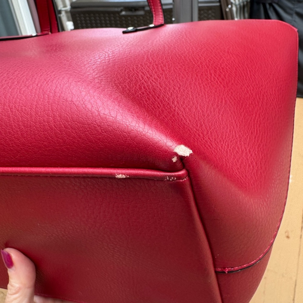 INC CONCEPT Large Red Shoulder Strap Tote Bag Small Flaws to Corners - Picture 6 of 16